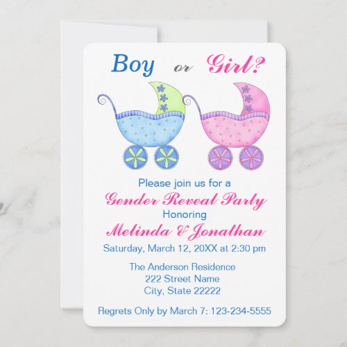 Baby Buggy Carriage Gender Reveal Party Invitation