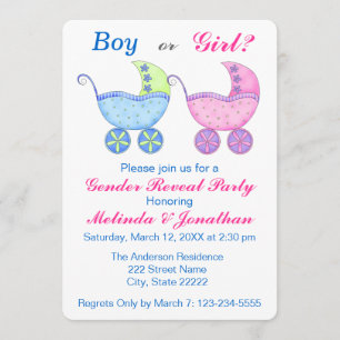 Baby Buggy Carriage Gender Reveal Party Invitation