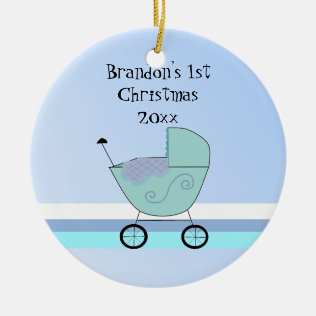 Baby Buggy First Christmas Ceramic Ornament (Front)
