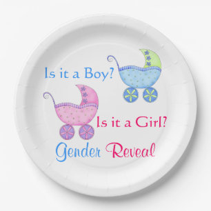 Baby Buggy Pink Blue Gender Reveal Party Paper Plates