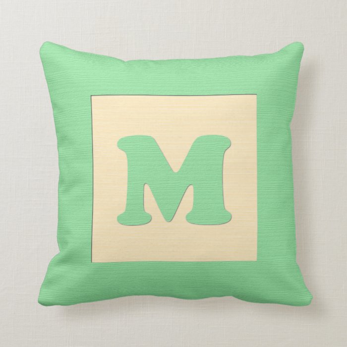 Baby building block throw pIllow letter M (green)
