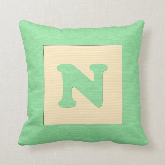 Baby building block throw pIllow letter N (green)