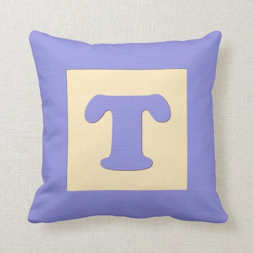 Baby building block throw pIllow letter T (blue) | Zazzle