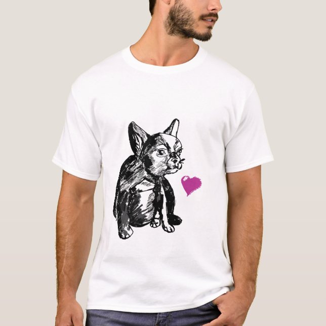 Baby  Bulldog Dog Heart Men's Basic T-Shirt, White T-Shirt (Front)