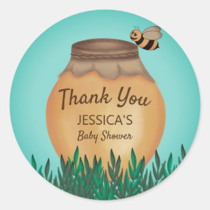 Baby Bumblebee Yellow Teal Baby Shower Thank You Classic Round Sticker