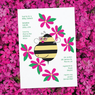 Baby Bump Bee w/Glasses Pink Floral Baby Shower Invitation