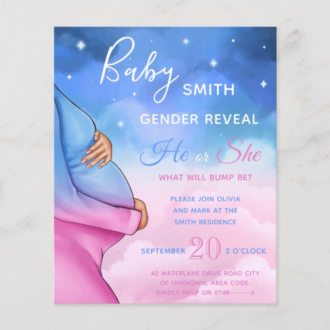 Baby Bump Cloud Sky Gender Reveal Invitation (Front)