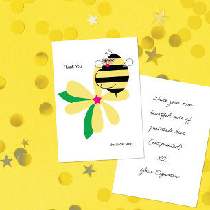 Baby Bump Mom Bee with Glasses Yellow Flower Thank You Card