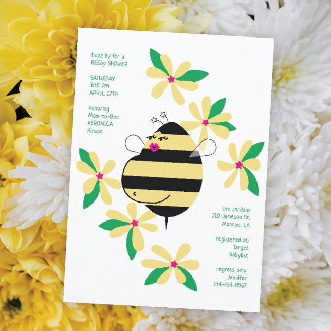 Baby Bump Mom Bee Yellow Floral Baby Shower Invitation (Creator Uploaded)