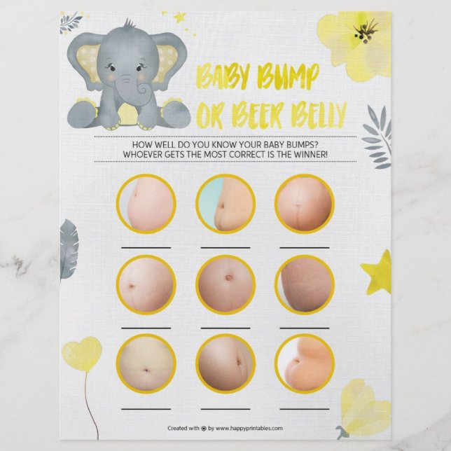 Baby Bump Or Beer Belly [Baby Elephant [Yellow]] Letterhead (Front)