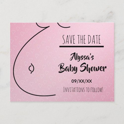 Baby Bump Pink Hearts Baby Shower Save The Date Announcement Postcard