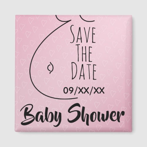 Baby Bump Pink Hearts Baby Shower Save The Date Magnet