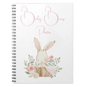 Baby Bump Pregnancy Pink Bunny Rabbit Script Photo Notebook