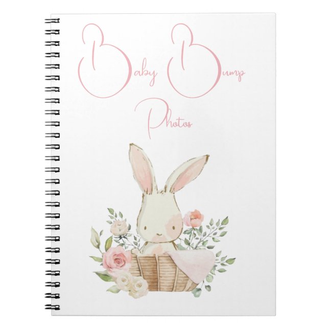 Baby Bump Pregnancy Pink Bunny Rabbit Script Photo Notebook (Front)