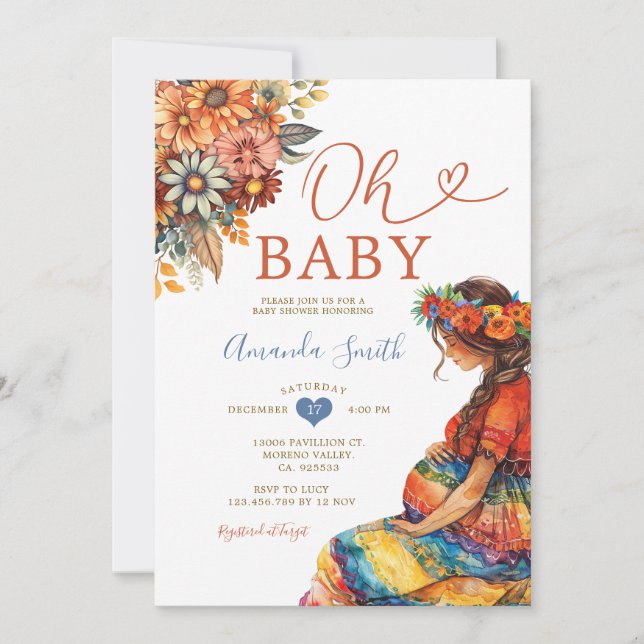 Baby Bump Shower Pregnant Belly Colorful Floral Invitation (Front)