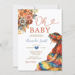 Baby Bump Shower Pregnant Belly Colorful Floral Invitation