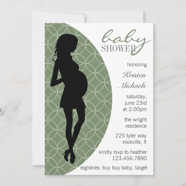 Baby Bump Silhouette Invite [Green] (Front)