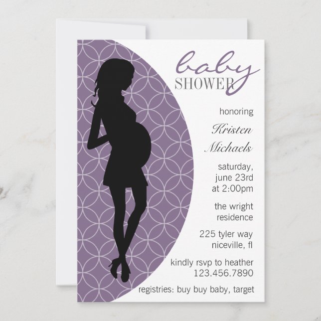 Baby Bump Silhouette Invite [Purple] (Front)