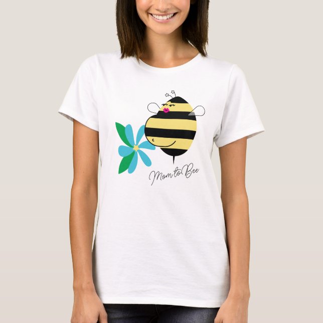 Baby Bump Teal Blue Floral Mom to Bee T-Shirt (Front)