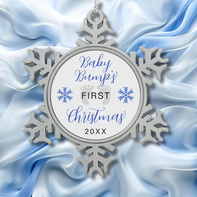 Baby Bump's First Christmas Glitter Snowflake Pewter Christmas Ornament (Creator Uploaded)