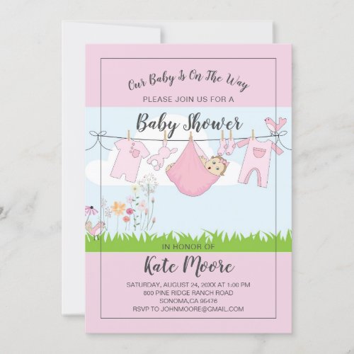 Baby Bundle Baby Shower Pink Modern Script Invitation