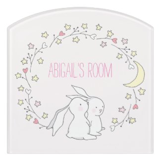 Baby Bunnies in a Wreath - Cute Personalized Kids Door Sign