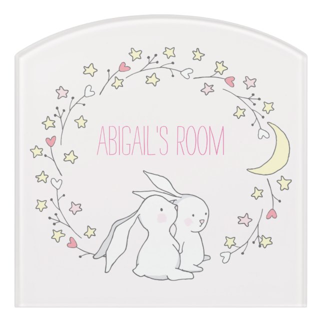 Baby Bunnies in a Wreath - Cute Personalized Kids Door Sign (Contour Front)