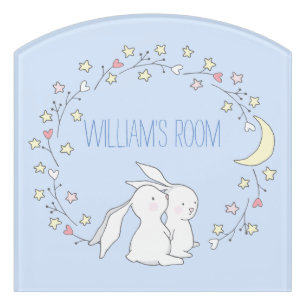 Baby Bunnies in a Wreath - Cute Personalized Kids Door Sign