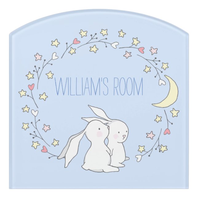 Baby Bunnies in a Wreath - Cute Personalized Kids  Door Sign (Contour Front)