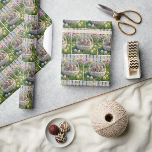 Baby Bunnies In an Easter Basket on Grass Wrapping Paper
