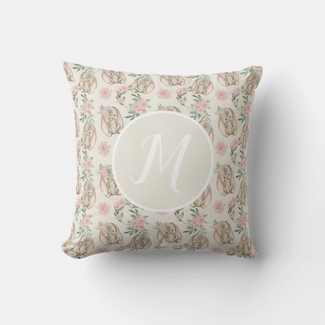Baby Bunnies Monogram Throw Pillow (Front)