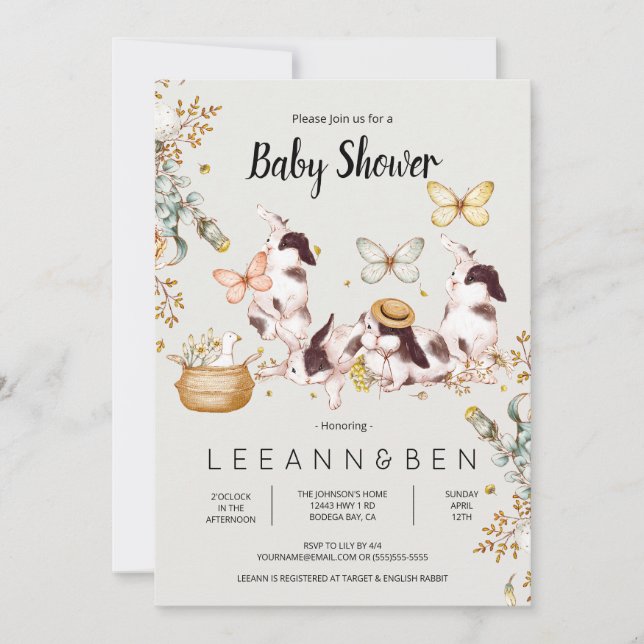 Baby Bunnies Rustic Country Baby Shower Invitation (Front)