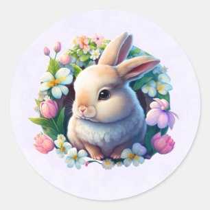 Baby Bunny among Colorful Spring Flowers Classic Round Sticker
