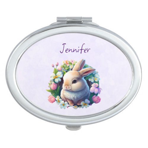 Baby Bunny among Colorful Spring Flowers Compact Mirror