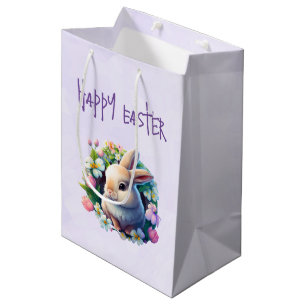 Baby Bunny among Colorful Spring Flowers Easter Medium Gift Bag