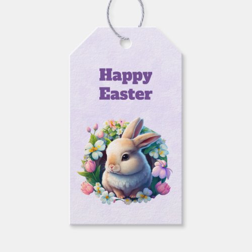 Baby Bunny among Colorful Spring Flowers Gift Tags
