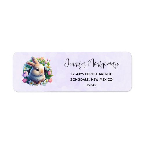  Baby Bunny among Colorful Spring Flowers Label