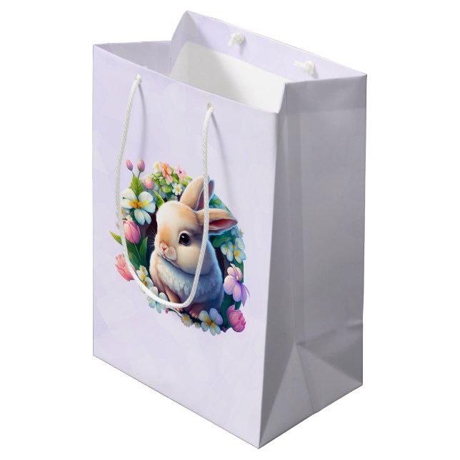 Baby Bunny among Colorful Spring Flowers Medium Gift Bag (Front Angled)