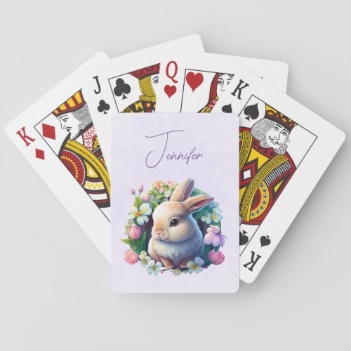 Baby Bunny among Colorful Spring Flowers Poker Cards