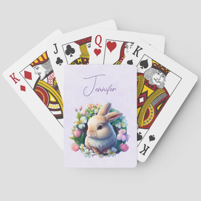 Baby Bunny among Colorful Spring Flowers Poker Cards (Back)
