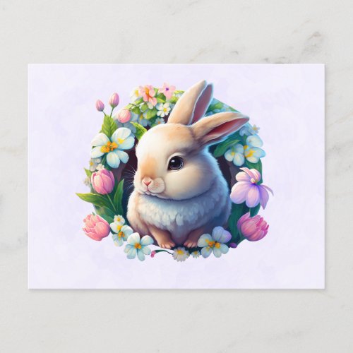 Baby Bunny among Colorful Spring Flowers Postcard