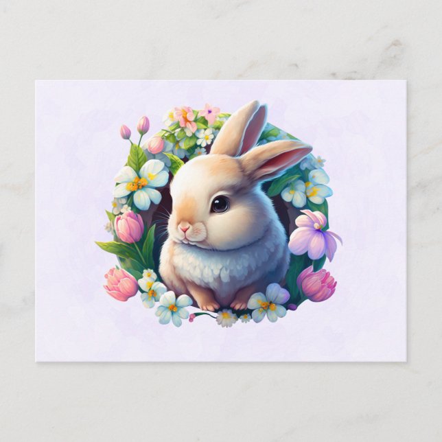 Baby Bunny among Colorful Spring Flowers Postcard (Front)