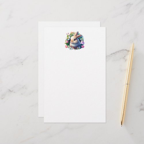 Baby Bunny among Colorful Spring Flowers Stationery