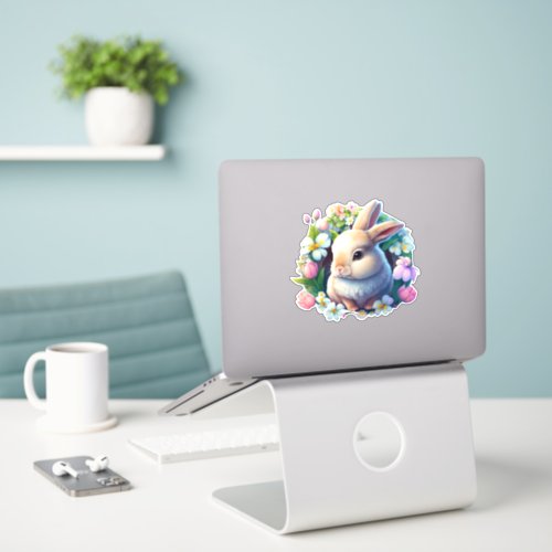 Baby Bunny among Colorful Spring Flowers Sticker