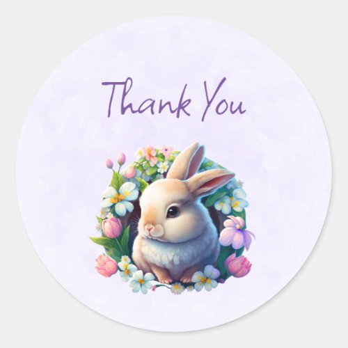 Baby Bunny among Colorful Spring Flowers Thank You Classic Round Sticker