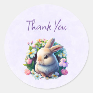 Baby Bunny among Colorful Spring Flowers Thank You Classic Round Sticker