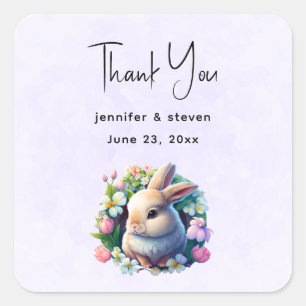 Baby Bunny among Colorful Spring Flowers Thank You Square Sticker