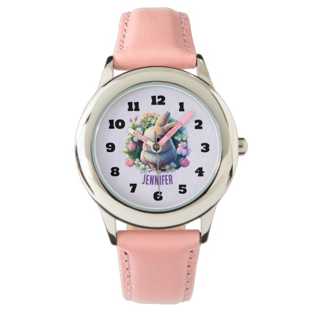 Baby Bunny among Colorful Spring Flowers Watch (Front)