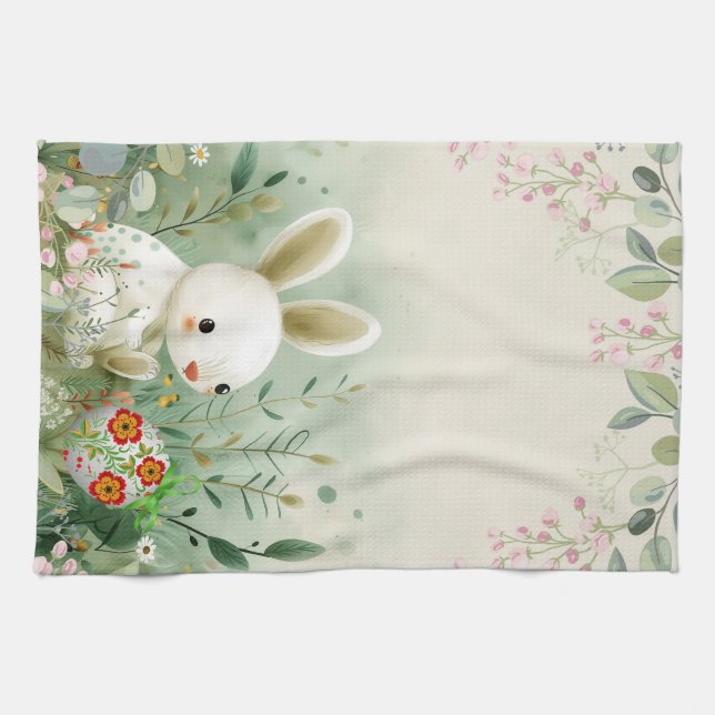 BABY BUNNY AND EASTER EGG KITCHEN TOWEL (Horizontal)