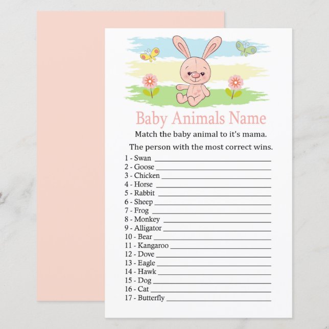 Baby bunny Baby Animals Name Game (Front/Back)